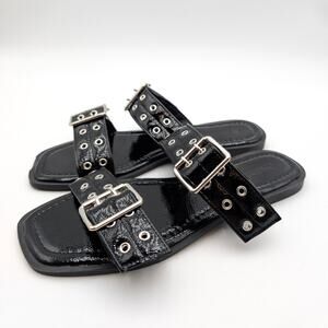 Wild Diva Lounge Belize Buckle Strap Slide Sandal Women's Black Size US10 EU41
